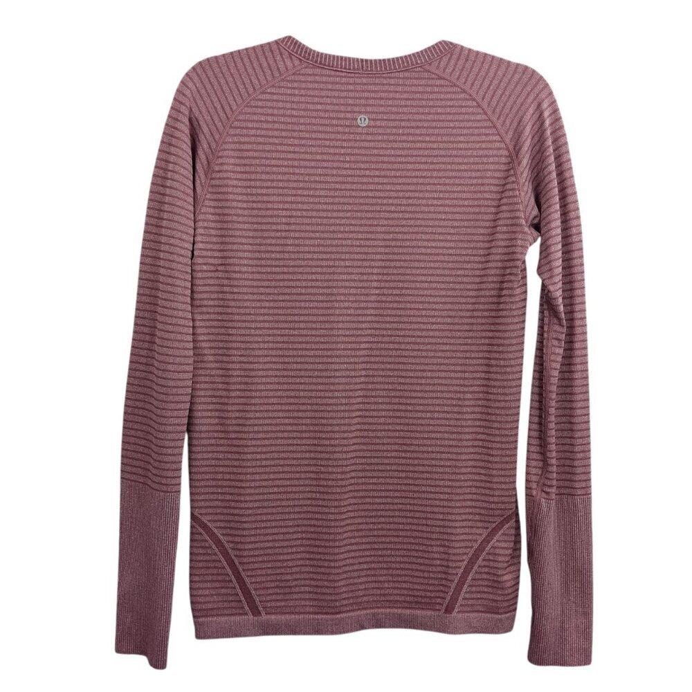 LULULEMON Swiftly Tech Long Sleeve Crew Striped Heathered Bordeaux Drama Size 10 - Picture 3 of 5